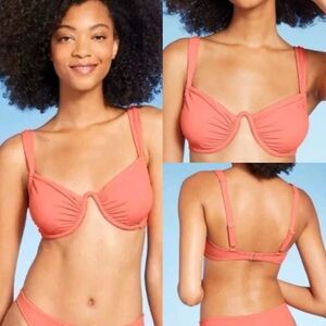 NWT Shirred Cup Continuous Underwire Bikini Top - Shade & Shore™ Pink 34DD